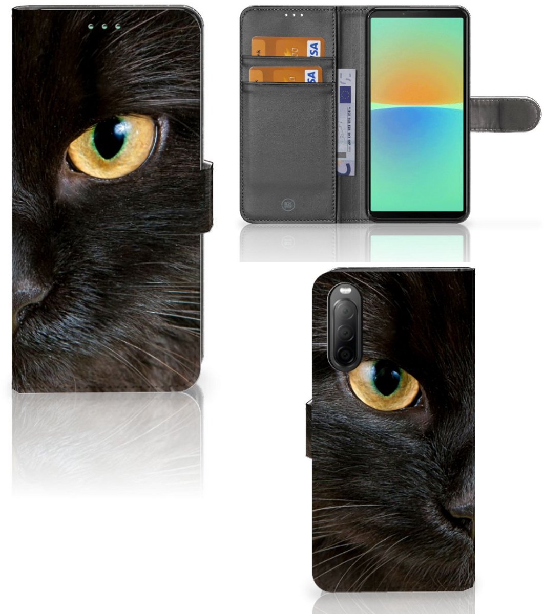 Sony Xperia 10 IV Telefoonhoesje met Pasjes Zwarte Kat