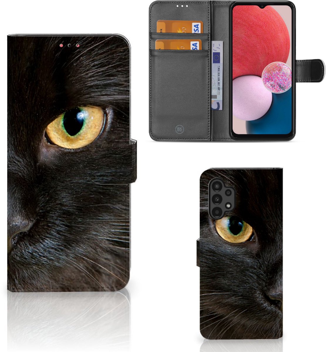 Samsung Galaxy A13 (4G) Telefoonhoesje met Pasjes Zwarte Kat