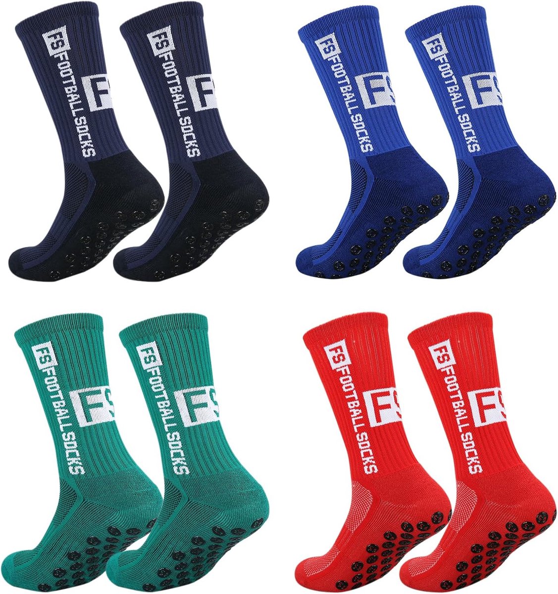 Antislip Voetbalsokken - 4 Paar, Sport, Anti-Geurt en Zweetabsorberend, Geschikt voor Heren en Dames (Rood, Blauw, Groen, Marineblauw)