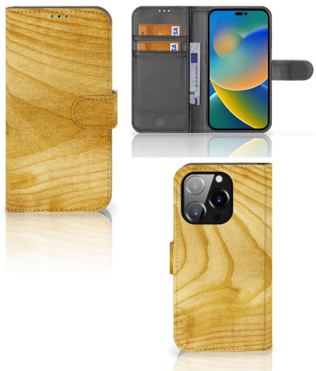 iPhone 14 Pro Book Style Case Licht Hout