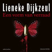Boek "Een vorm van verraad" met een rode vlinder en kogel met bloeddruppels.
