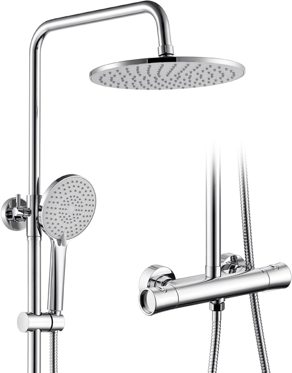 Auralum Max doucheset - Regendouche en handdouche - met thermostatische mengkraan - Nauwkeurige temperatuurregeling - 25 cm douchekop - Chroom -
