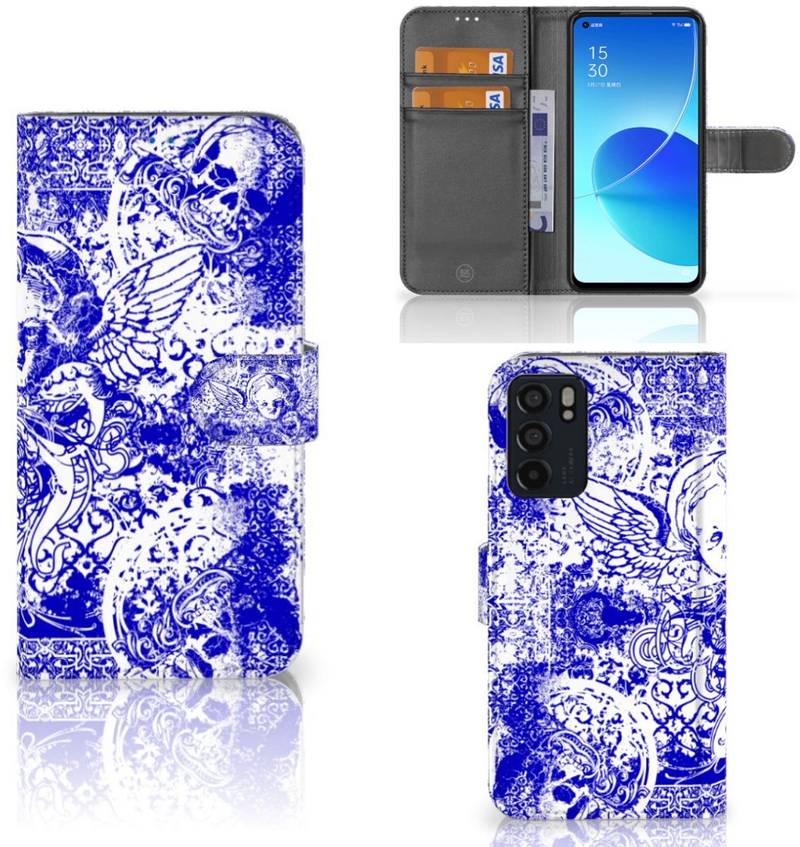 Telefoonhoesje met Naam OPPO Reno6 5G Angel Skull Blauw