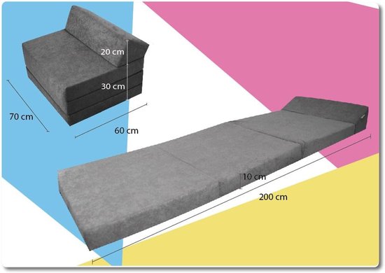 Slaapstoel - Uitklapbaar matras - Gasten Opvangen - Drievoudig Opvouwbaar - 200 x 70 cm - Grijs — afbeelding 3