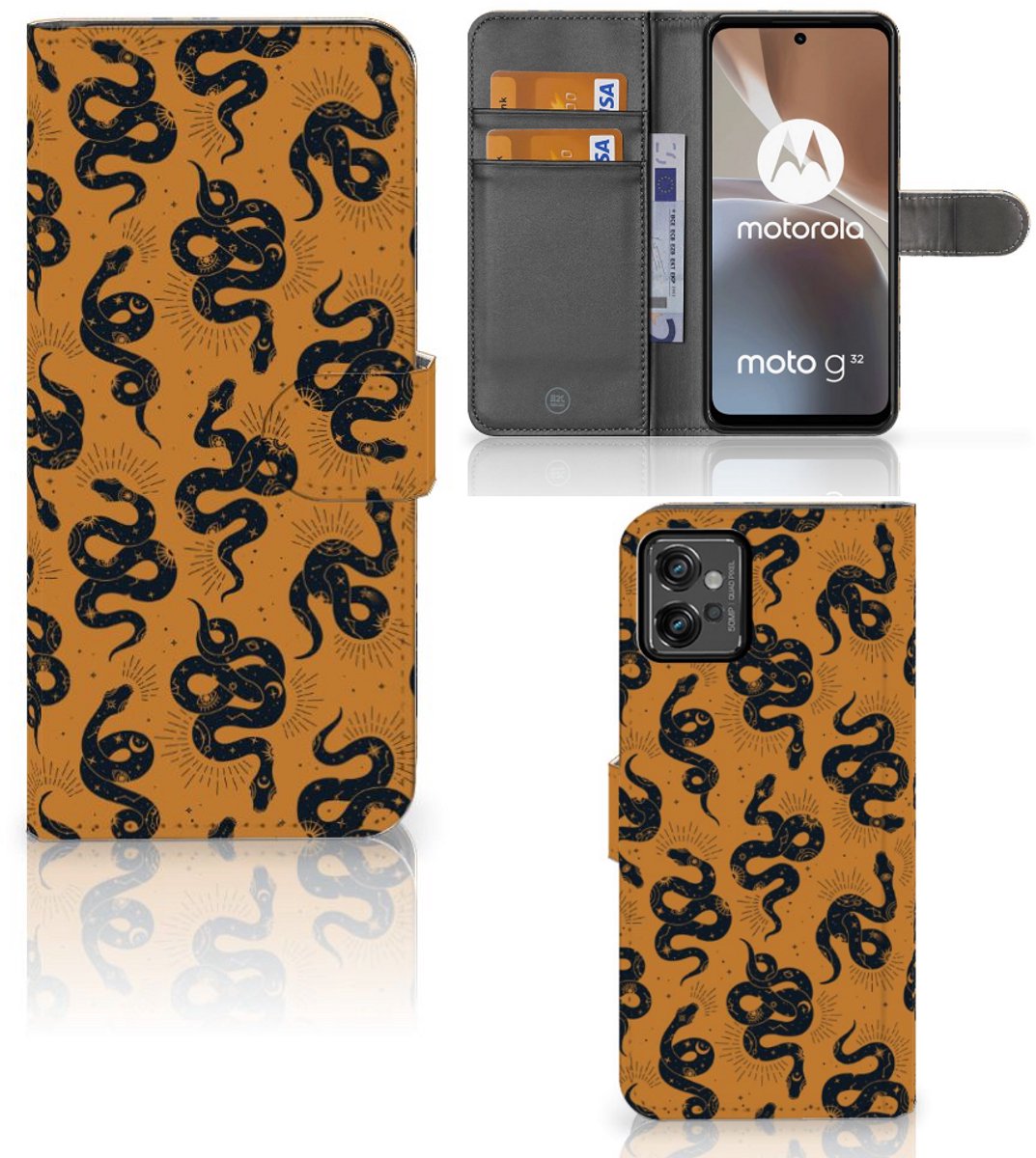 Telefoonhoesje met Pasjes voor Motorola Moto G32 Snakes