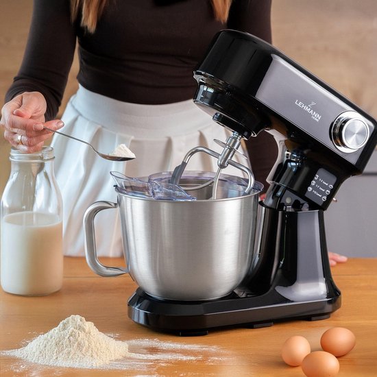 Keukenmachine met 5L kom en 12 snelheden - Kneedmachine met mengaccessoires en spatscherm - Zwart van Merkloos — afbeelding 2