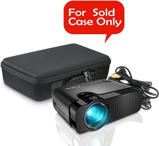 Zwarte draagtas en zwarte projector, met tekst 'For Sold Case Only'