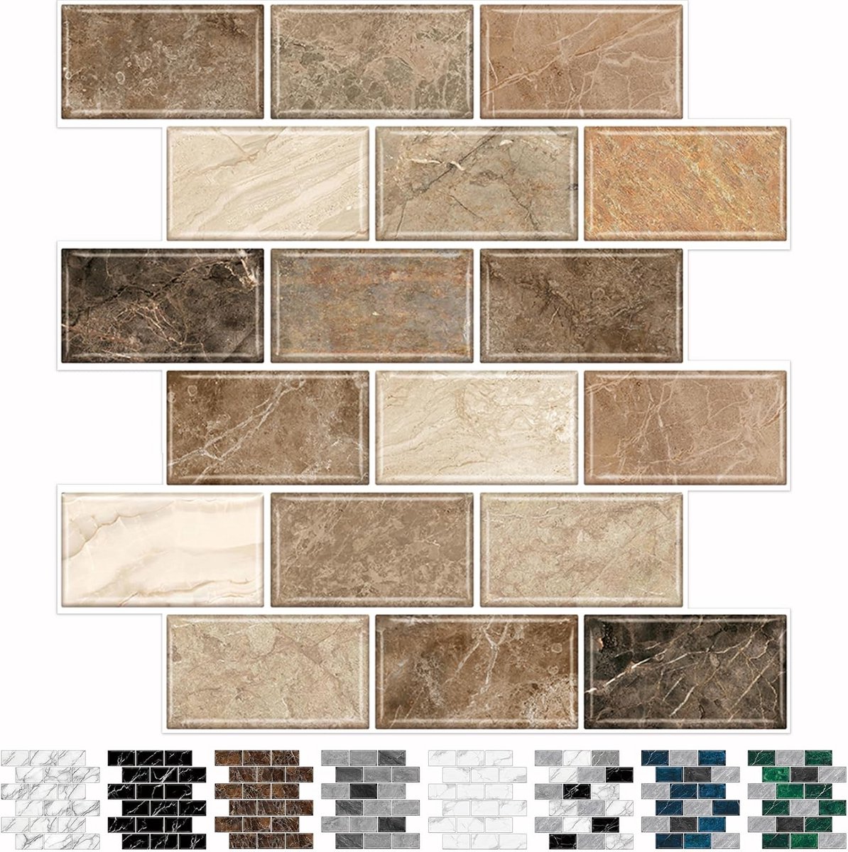10x Zelfklevende Keuken Tegels - 30x30cm - Bruin Marmer Look - Spatwand Badkamer