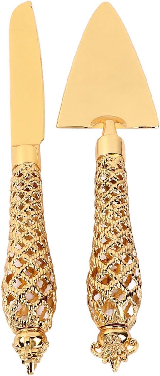 Taartmes en Serveerset in Goud Design voor Bruiloft en Feestgelegenheden