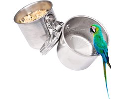 Voederbak voor papegaaien - RVS vogelkom met klemhouder - Voedings- en waterkom voor vogels - Diameter 5.5 cm