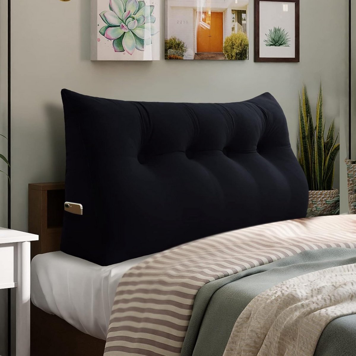 Extra Groot Rugkussen Bed Hoofdeinde | Comfortabel Leeskussen met Afneembare Hoes - Zwart 120cm