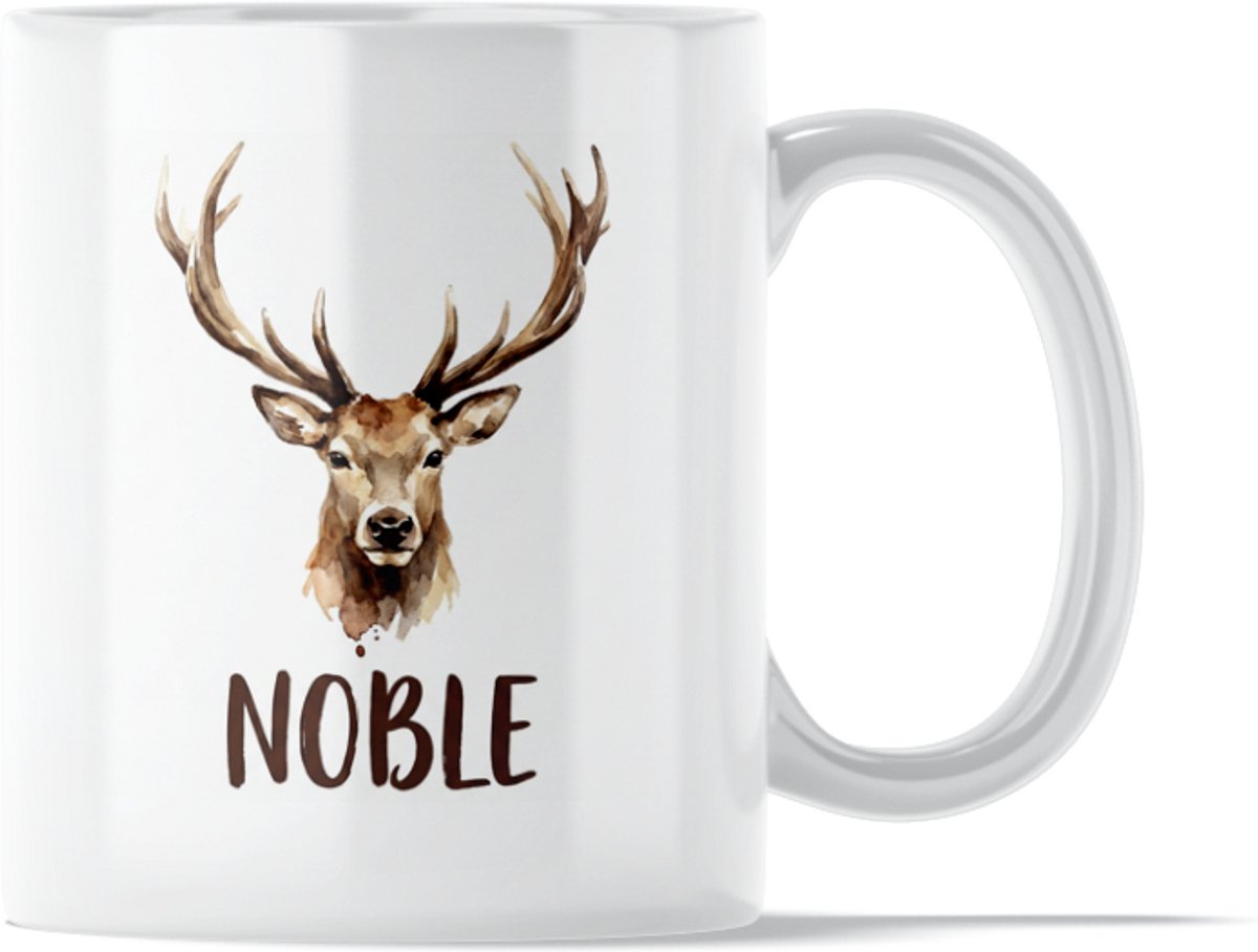 "Aquarel Series" Mok: Noble Deer - Stoere Waterverf Mok Edelhert - Positieve Herinnering om Kalm & Waardig te Leiden - Stoer Dieren Natuur Symbool Autoriteit & Leiderschap - Werk Quote Cadeau voor Collega, Baas, Chef of Groepsleider
