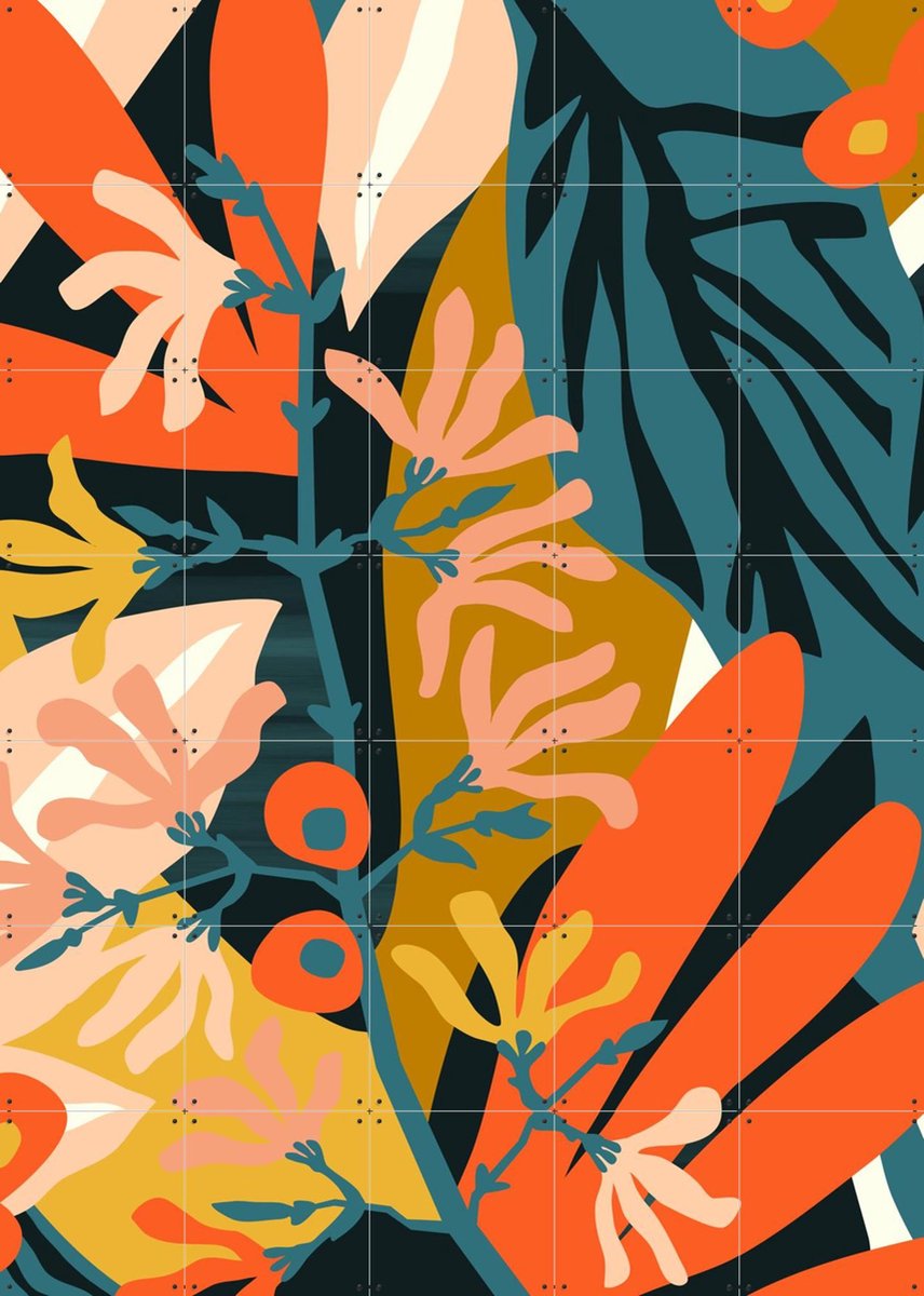 IXXI Budding Branch, Megan Gallagher - 100 x 140 cm - Gratis ophangtool - Grote wanddecoratie en posters - Kleurrijk, Speels, Illustraties, Woonkamer