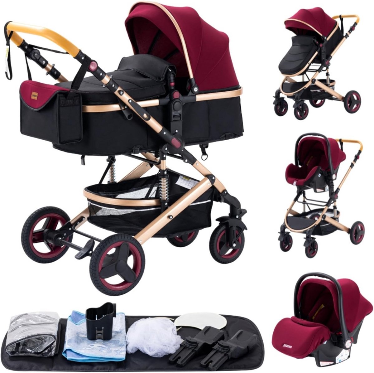 3-in-1 Citadines driewieler kinderwagen met hoge landschap en opvouwbaar ontwerp