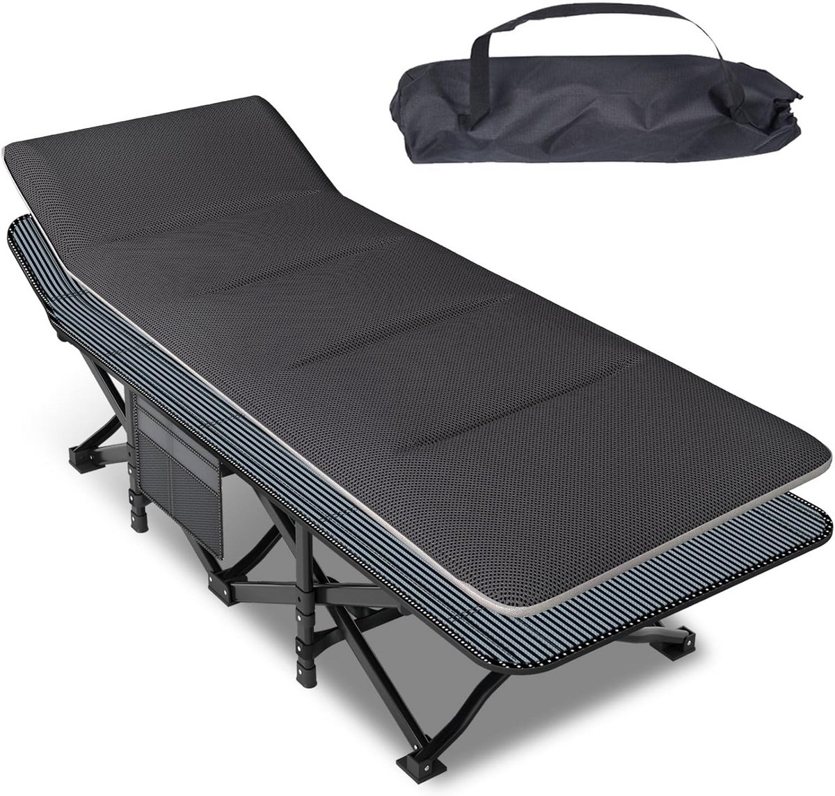 Draagbaar Loungestoel voor Volwassenen - Inklapbaar Kampeerbed met Kussen en Draagtas - Robuust Relaxbed voor Buiten en Reizen (204 kg)