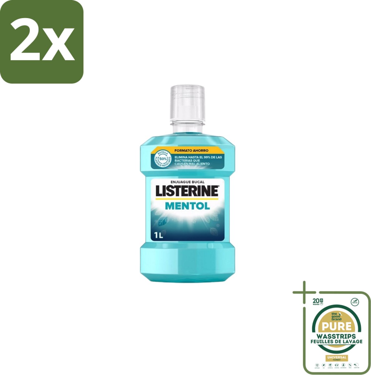 Listerine – Mondwater – Cool Mint – 500 ml - Voordeelverpakking - 2 stuks - Tandenpoetsen - Frisse adem