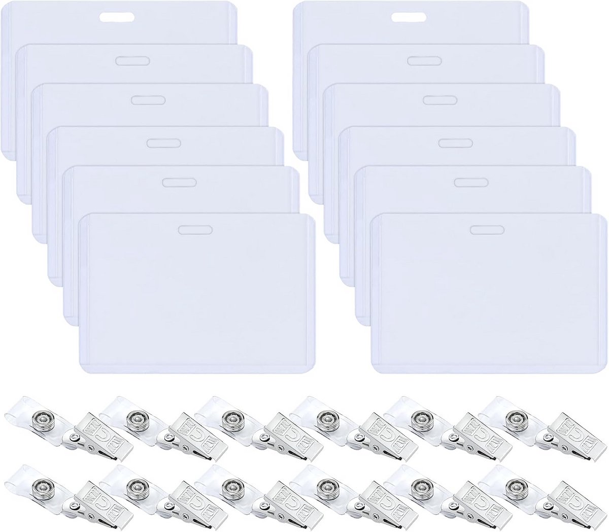 Set van 12 Transparante Badgehouders met Clips en Insteekkaarten, Horizontaal, 90x60 mm