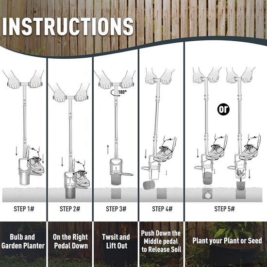 Multifunctionele 5-in-1 Tuinplanter met Lange Steel: Bollen, Verplanten, Wieden & Grondboor — afbeelding 5