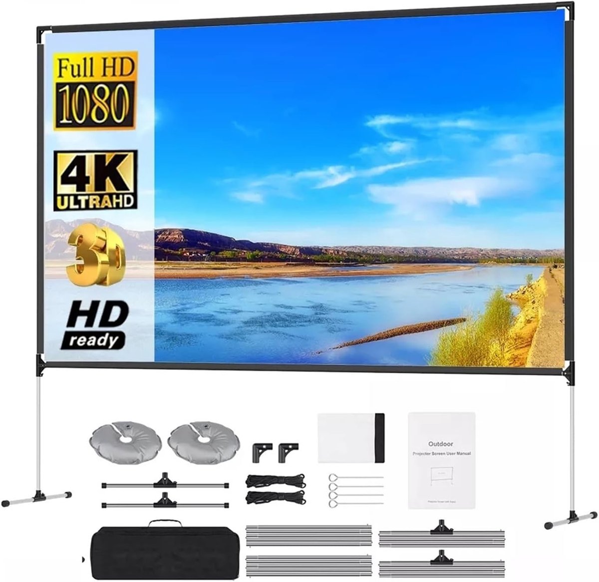 Projectiescherm - Draagbaar Scherm - Buiten Films Kijken - Met Standaard - 100 Inch 16:9 - Mat Wit