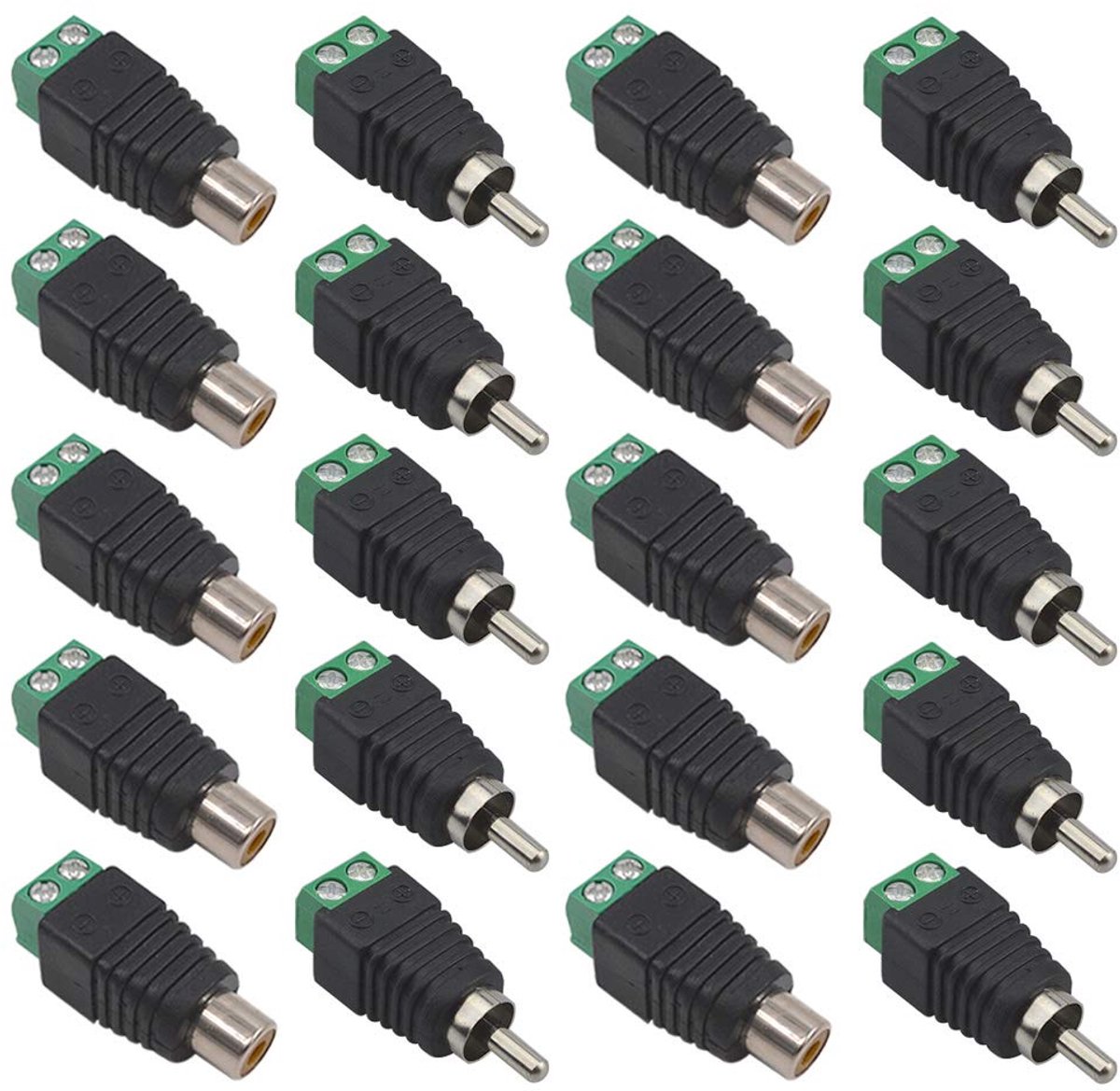RCA Aansluitset - Audio Video Adapters - Camera Beveiliging - Geen Soldeer Werk - 37x14x13 mm - Zilver Groen