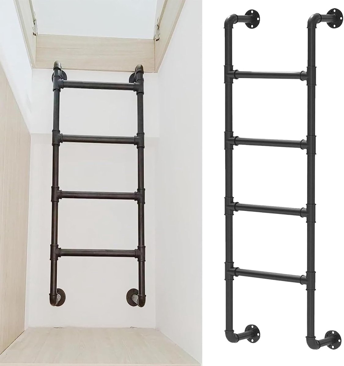Zoldertrap - Klimladder Wandmontage - Veilige Toegang Creëren - Verstelbaar Tot 3 Meter - 45cm Breed 15cm Diep - Zwart