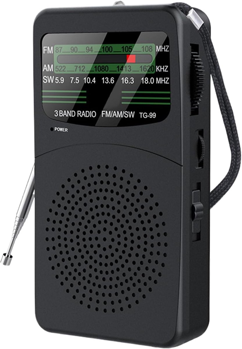 Draagbare Radio - Multiband Ontvanger - Buitenactiviteiten - Geïntegreerde LED Lamp - 12.9 x 7 x 3.4 cm - Zwart