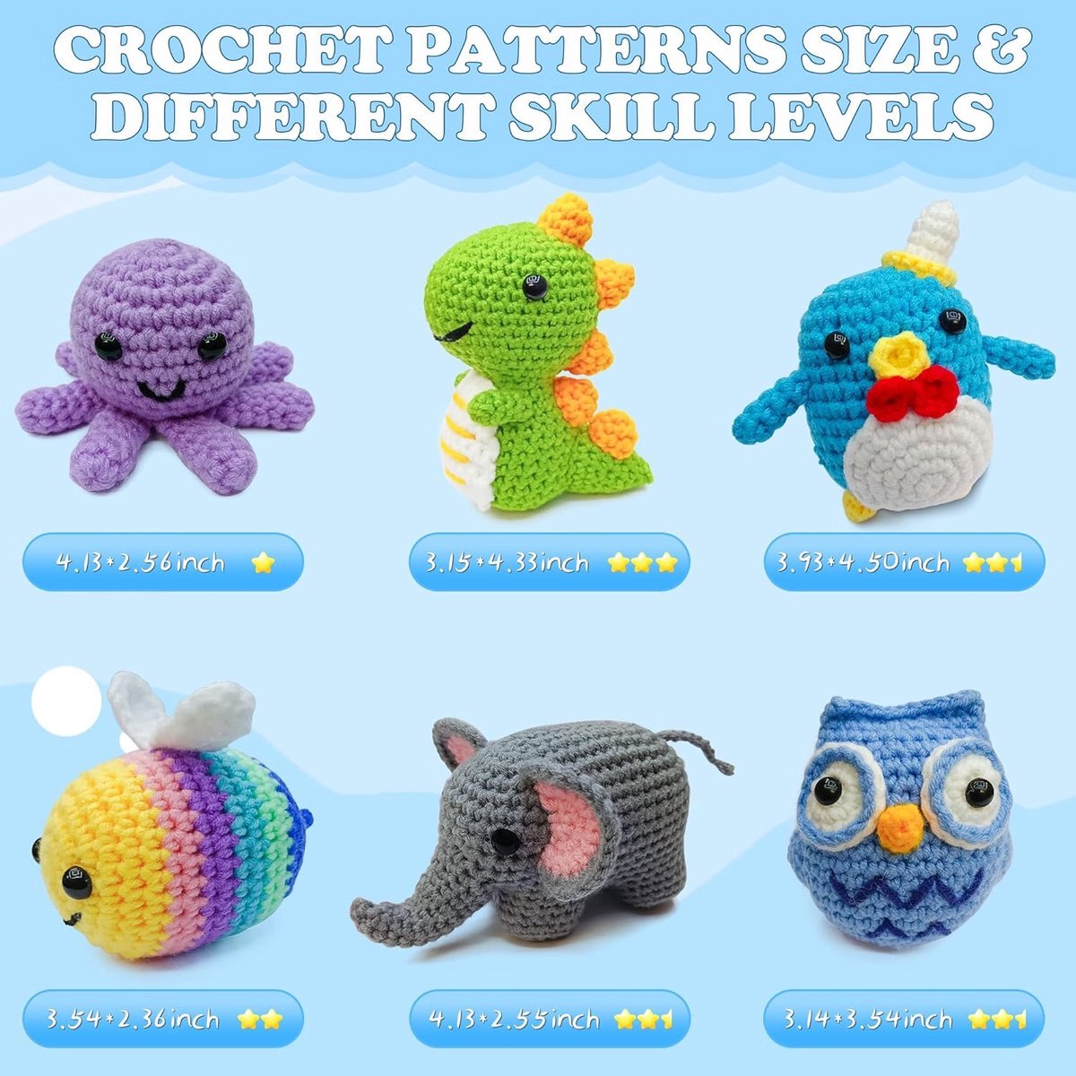 BOTC Haakpakket voor beginners -Beginners haakset - Amigurumi haakpakketten - 6 stuks — afbeelding 3