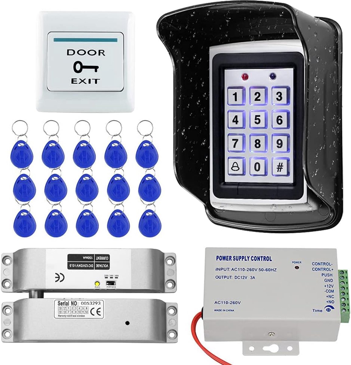 Toegangscontrolesysteem - RFID Deur Toegang - Beveiliging Huis Kantoor - Waterdicht Metalen Toetsenbord - 120x77x27mm - Wit Zwart