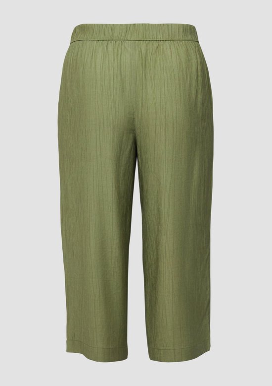 Olijfgroene culotte met crinkle stof en elastische tailleband, losse pasvorm.