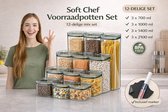 Soft Chef Voorraadpotten Set – 12-delig – 700 / 1000 / 1400 / 2100 ml – Luchtdicht – Stapelbaar – BPA Vrij – Incl. labels & marker