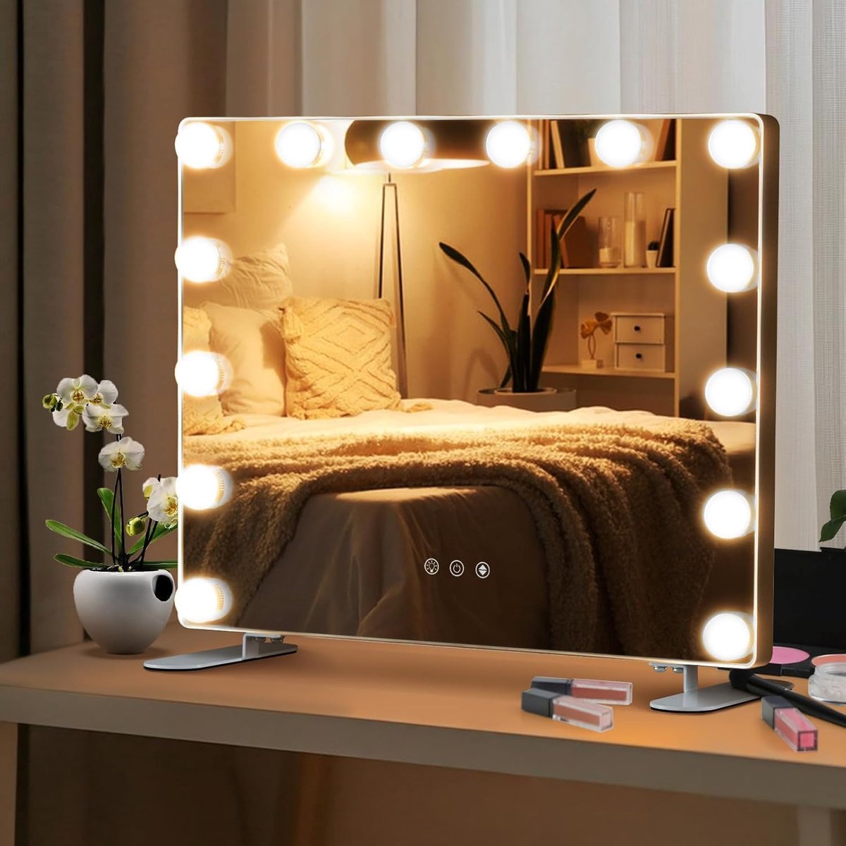 Verlichte Make-up Spiegel - Cosmetica Spiegel - Perfecte Make-up - 14 Dimbare LED Lampen - 50x43cm - Zilver