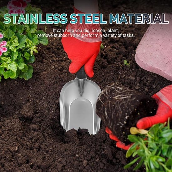 Roestvrijstalen tuinschep - Hoogwaardig tuingereedschap voor verplanten, graven, wieden en grondbewerking - Stevige schep en steel voor tuinliefhebbers — afbeelding 2