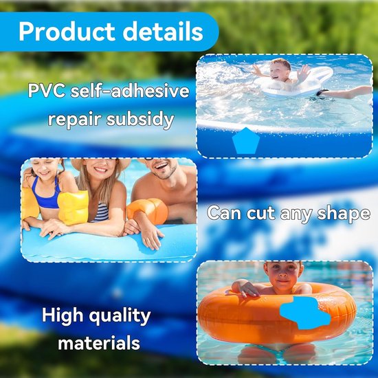 Zwembad Reparatie Set - Luchtbed Patches - Lekkages Dichten - Zelfklevend Waterdicht PVC - 20 Stuks 7x7cm - Blauw van Merkloos — afbeelding 2