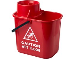 Reinigingsemmer met Uitwringer - Mop Emmer - Professioneel Schoonmaken - Geïntegreerde Zeef - 15 Liter - Rood