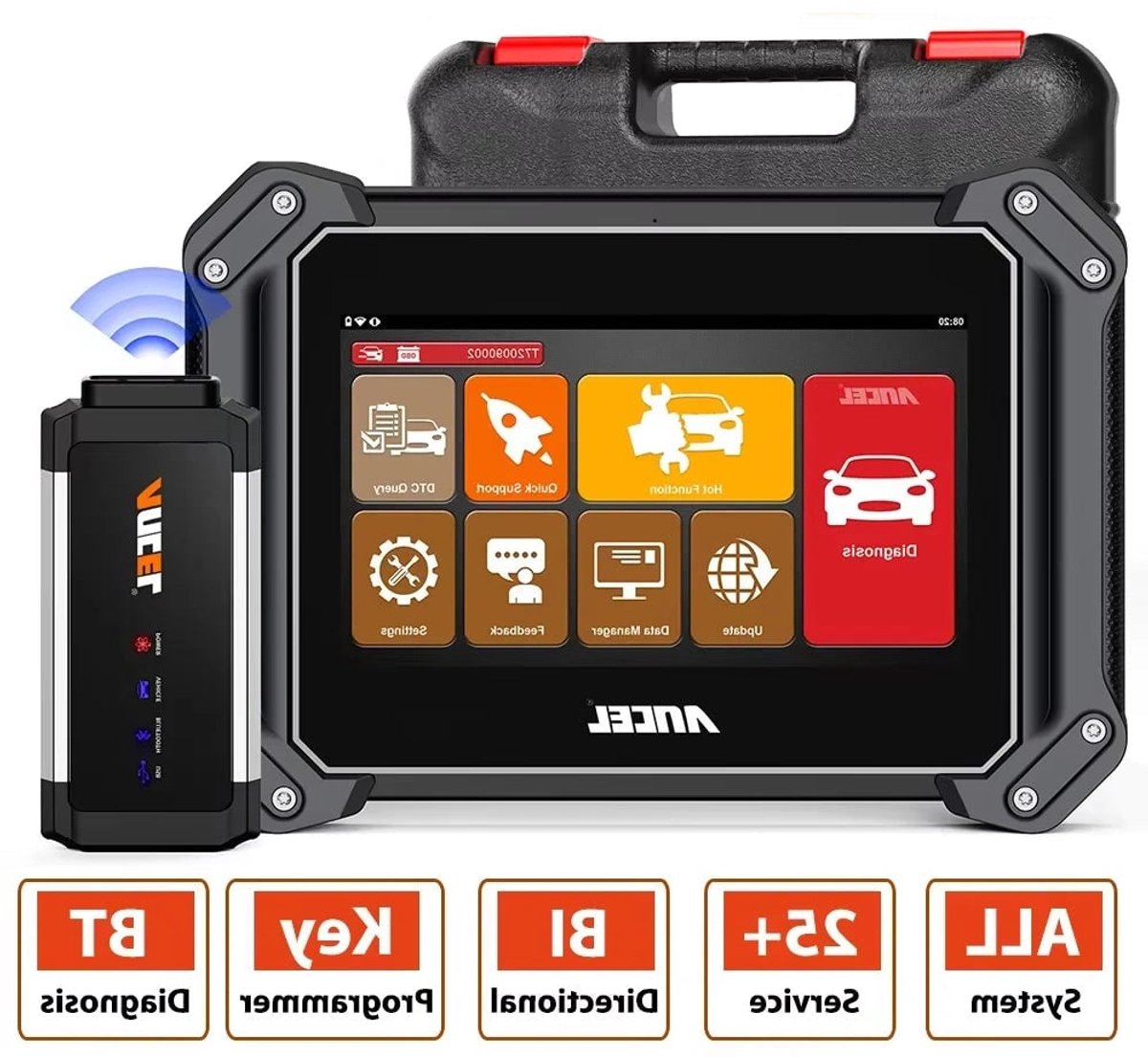 Professionele OBD2 Auto Diagnosetool – OBD Scanner – Autodiagnose – Foutcodelezer – Auto Onderhoud – 8 Inch Touchscreen – Bluetooth Verbinding
