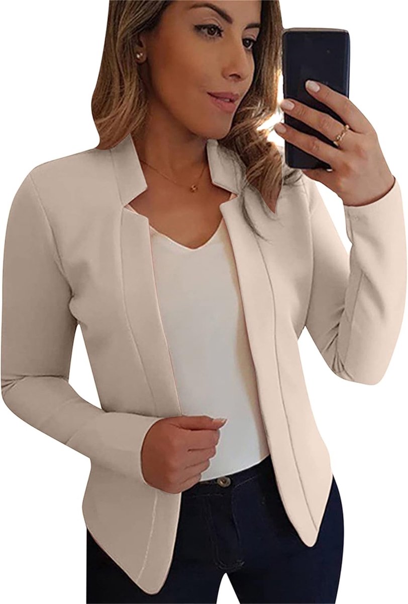 Dames Blazer - Open Vest Jas - Werk Kantoor - Geplooide 3/4 Mouwen - Effengekleurd