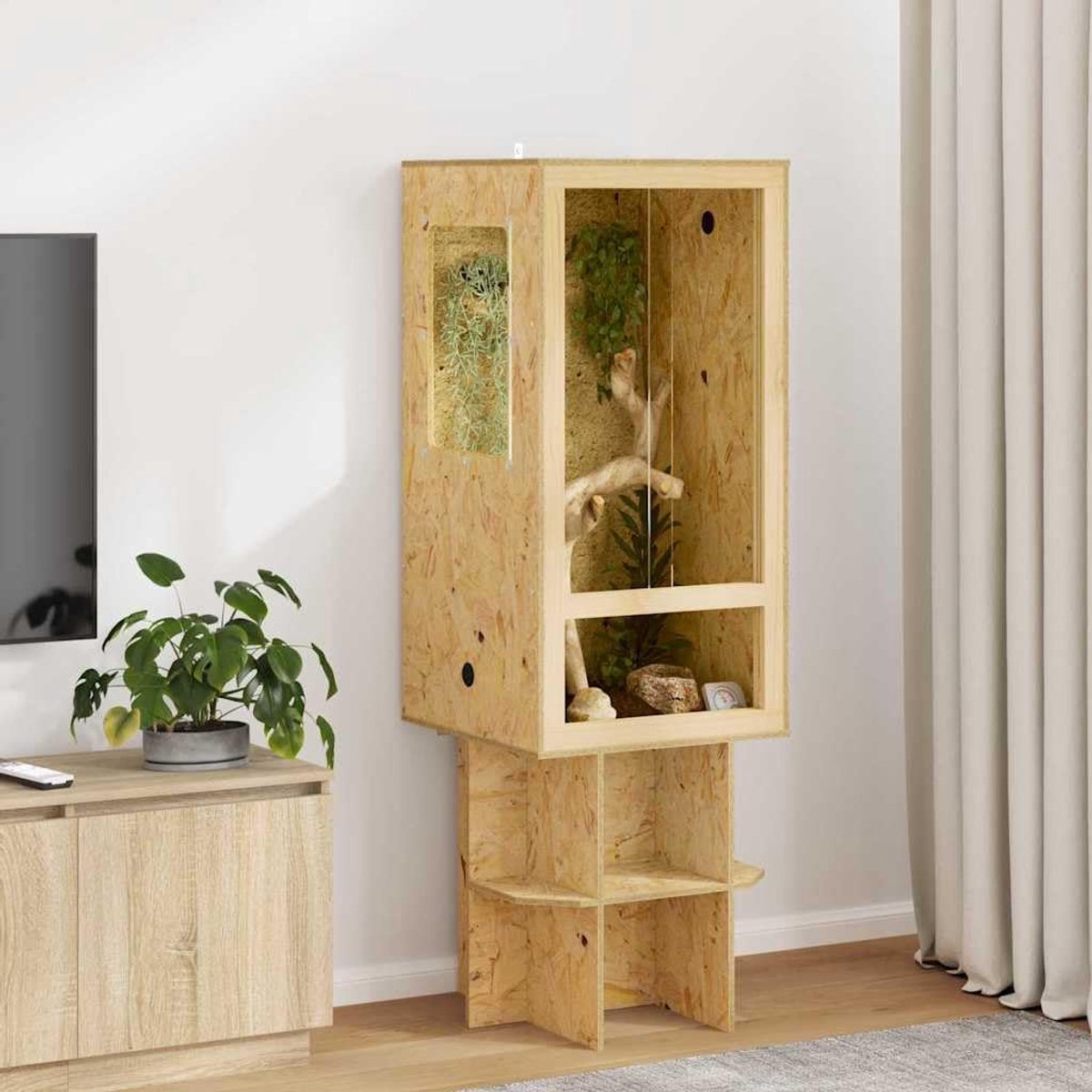 Terrarium OSB - Dierenverblijf Huis - Reptielen Huisvesting - Inclusief Thermometer - 50x50x100cm - Bruin