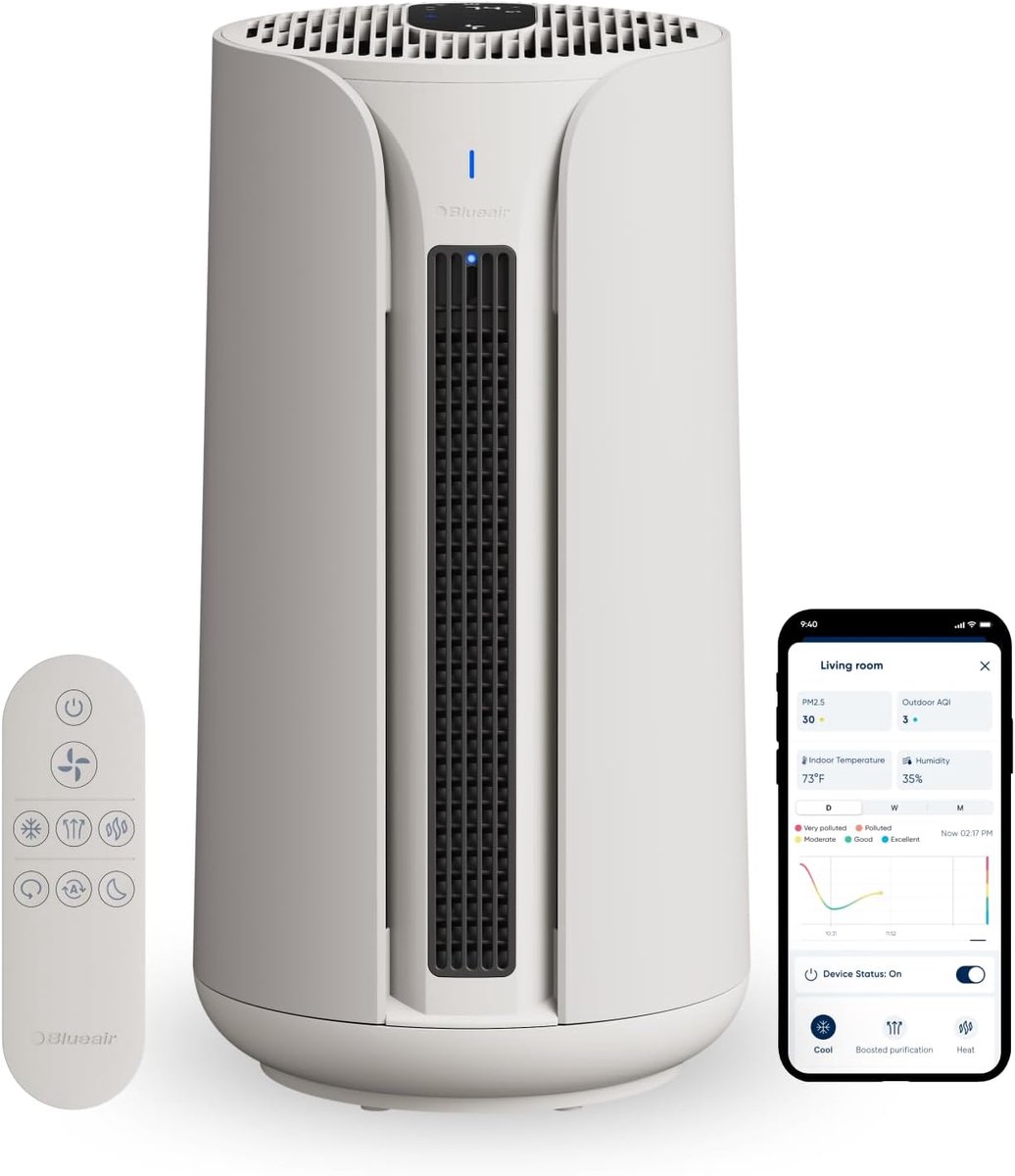 Luchtreiniger Verwarming Koeling - 3-in-1 Apparaat - Luchtkwaliteit Verbeteren - TripleFlow Technologie - 36m² Vloeroppervlak - Grijs en wit