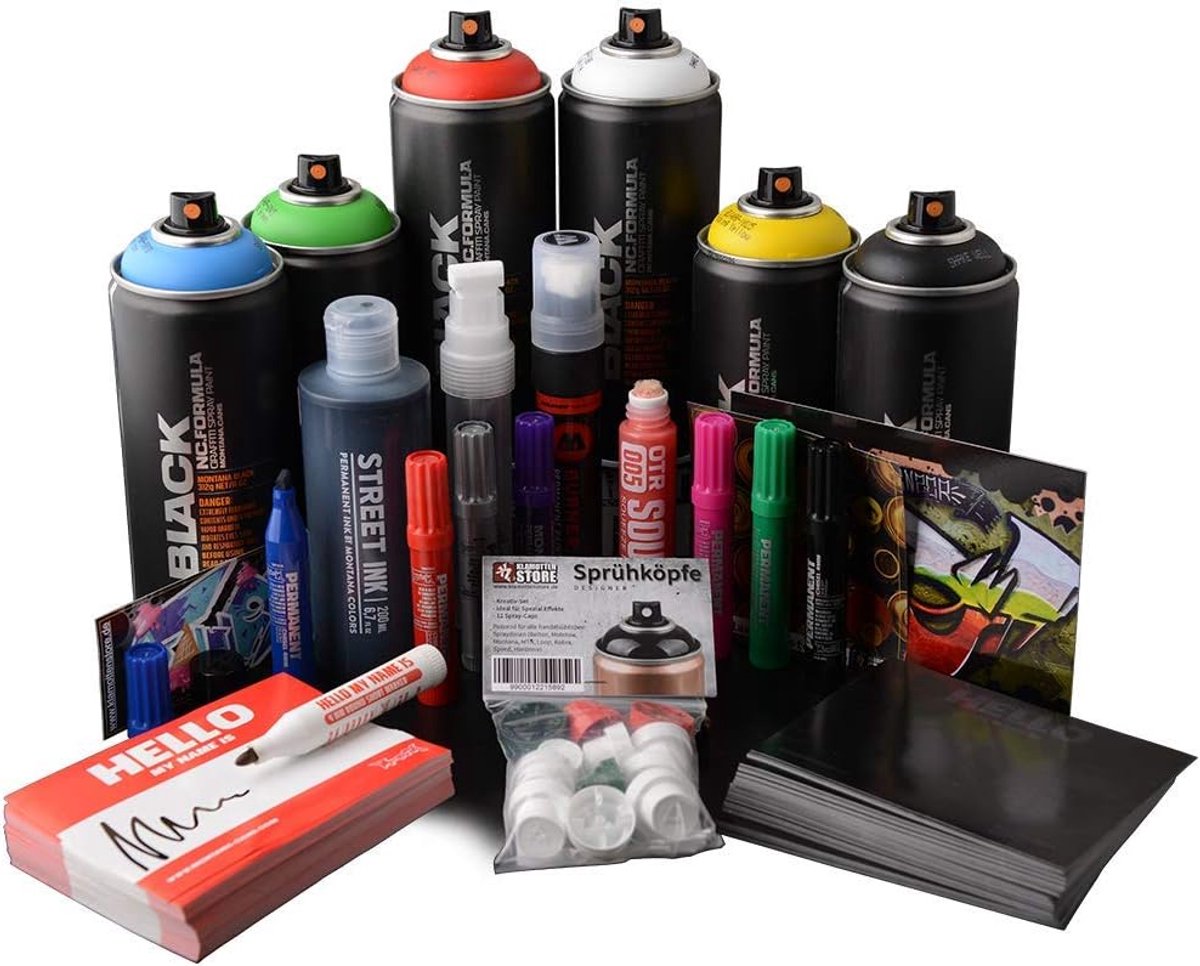Graffiti Starterset - Spuitbussen Markers - Street Art Maken - Hoge Dekking Waterdicht - 216 Delig - Zwart