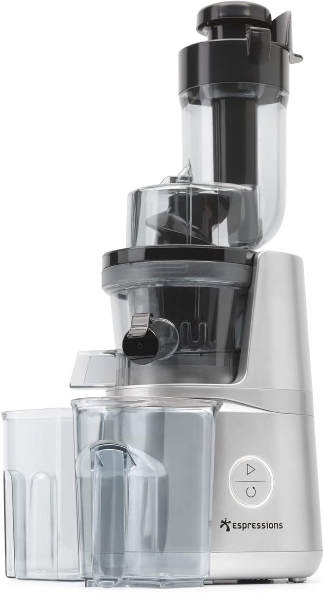 Slow Juicer - Sapcentrifuge - Gezond Sap Maken - Automatische Terugslag - Grote Invoer - Grijs RVS