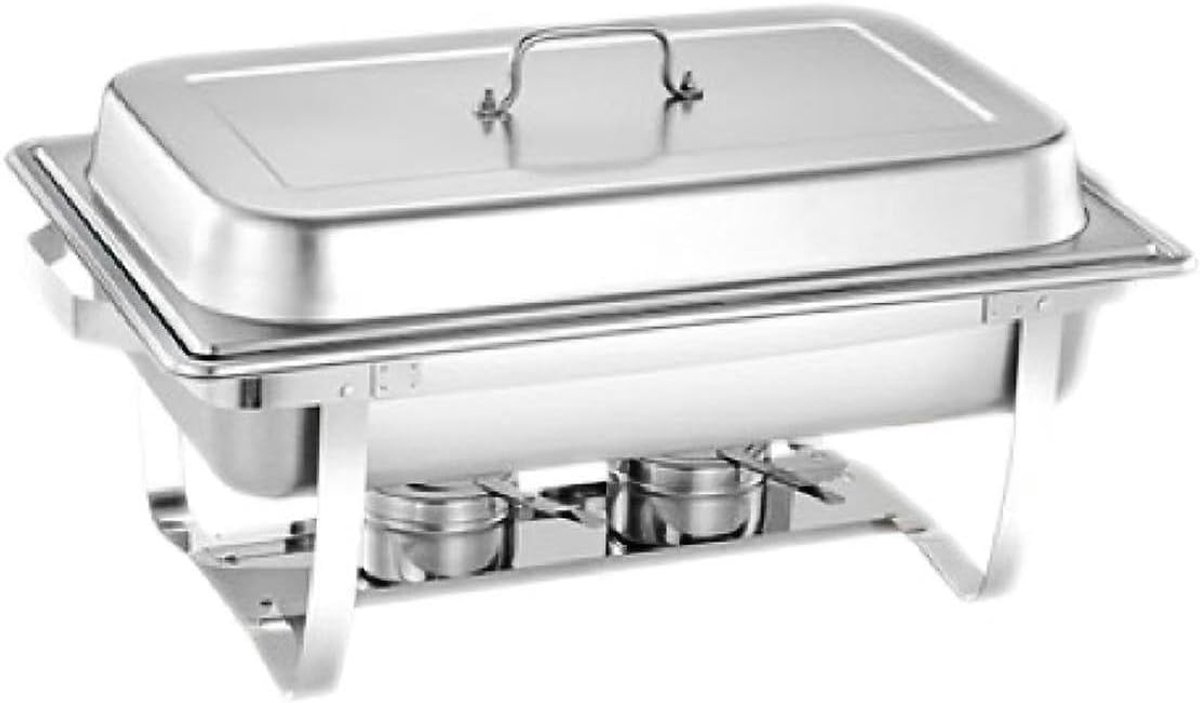 Voedselverwarmer Buffet Serveerschaal Feesten en Partijen Dubbel Compartiment 9Qt Capaciteit Zilverkleurig