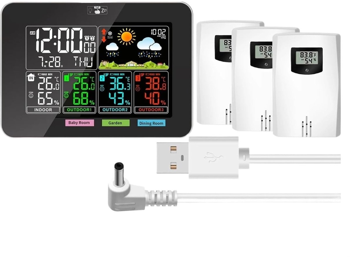 Weerstation Draadloos - Weerstations Binnen Buiten - Weersvoorspelling Meten - VA Kleurendisplay Luchtdruk - 50 Meter Bereik