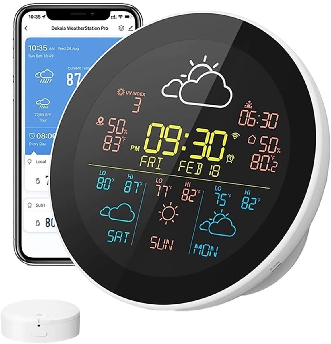 Weerstation Digitaal - Weerklok Draadloos - Binnen Buiten - Wifi Connectiviteit - 160x23x160mm
