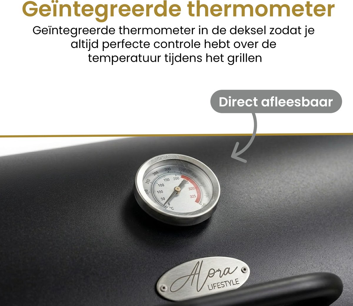 Alora Houtskool Barbecue - Inclusief Spatelset - Geïntegreerde Thermometer, Warmhoudrek, Asopvangbak & Zijtafel - BBQ op Wielen - met Deksel - Zwart – foto 6