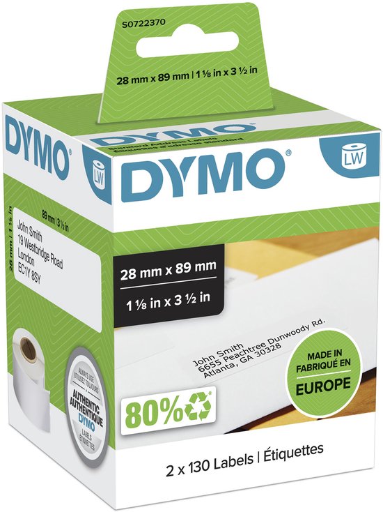 Dymo LabelWriter Adres Etiket 28 x 89 mm 260 stuks