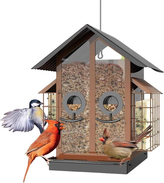 Vogelvoederhuis - Vogelhuisje Buiten - Vogels Voeren - Dubbel Weerbestendig Dak - 26x21x16 cm