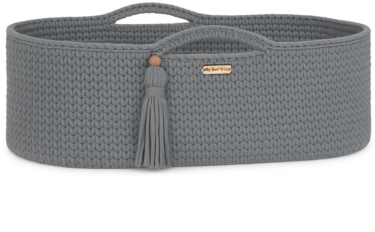 Moses mand BOHO Handgemaakt katoen met matras - donkergrijs