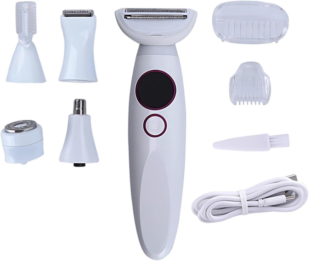 Waterdicht Scheerapparaat - Multifunctioneel Trimmer - Gezichtsverzorging Lichaam - 5 Opzetstukken Inclusief - Compact Ontwerp - Wit