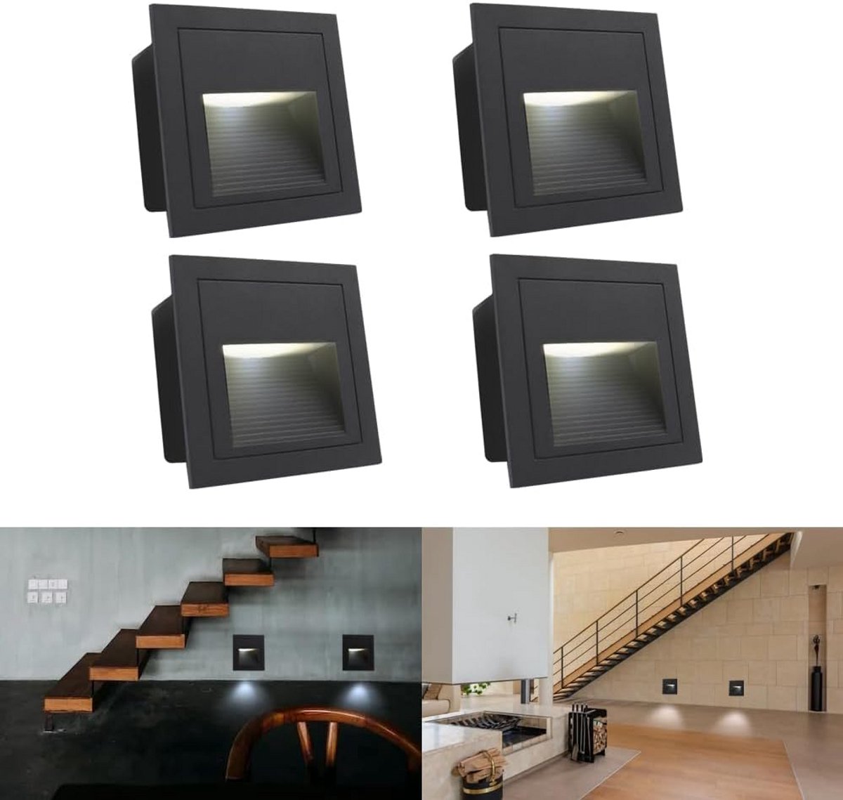 4-pack 3W LED Inbouwverlichting Vierkant voor Wand en Trap - IP65 Waterdicht
