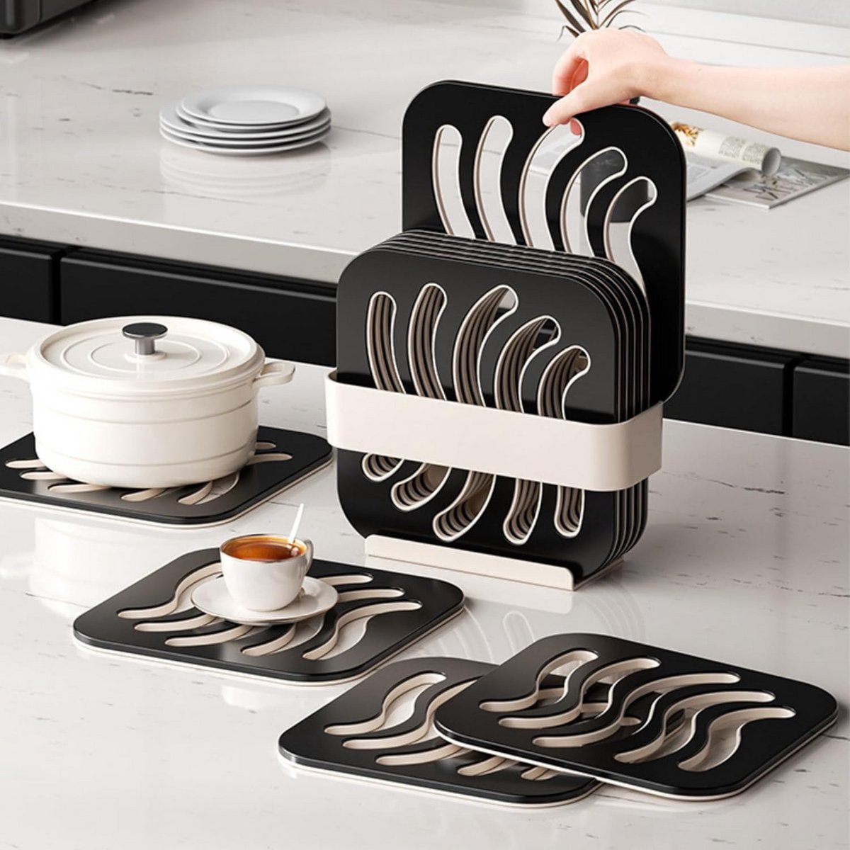 Set van 6 hittebestendige pannenlappen met antislip voor keuken en tafel